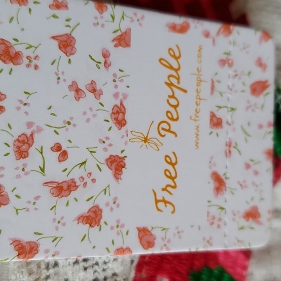 Free People creme blouse  red needlework stripe Lace inset Hi Lo Size medium NWT - Picture 6 of 14